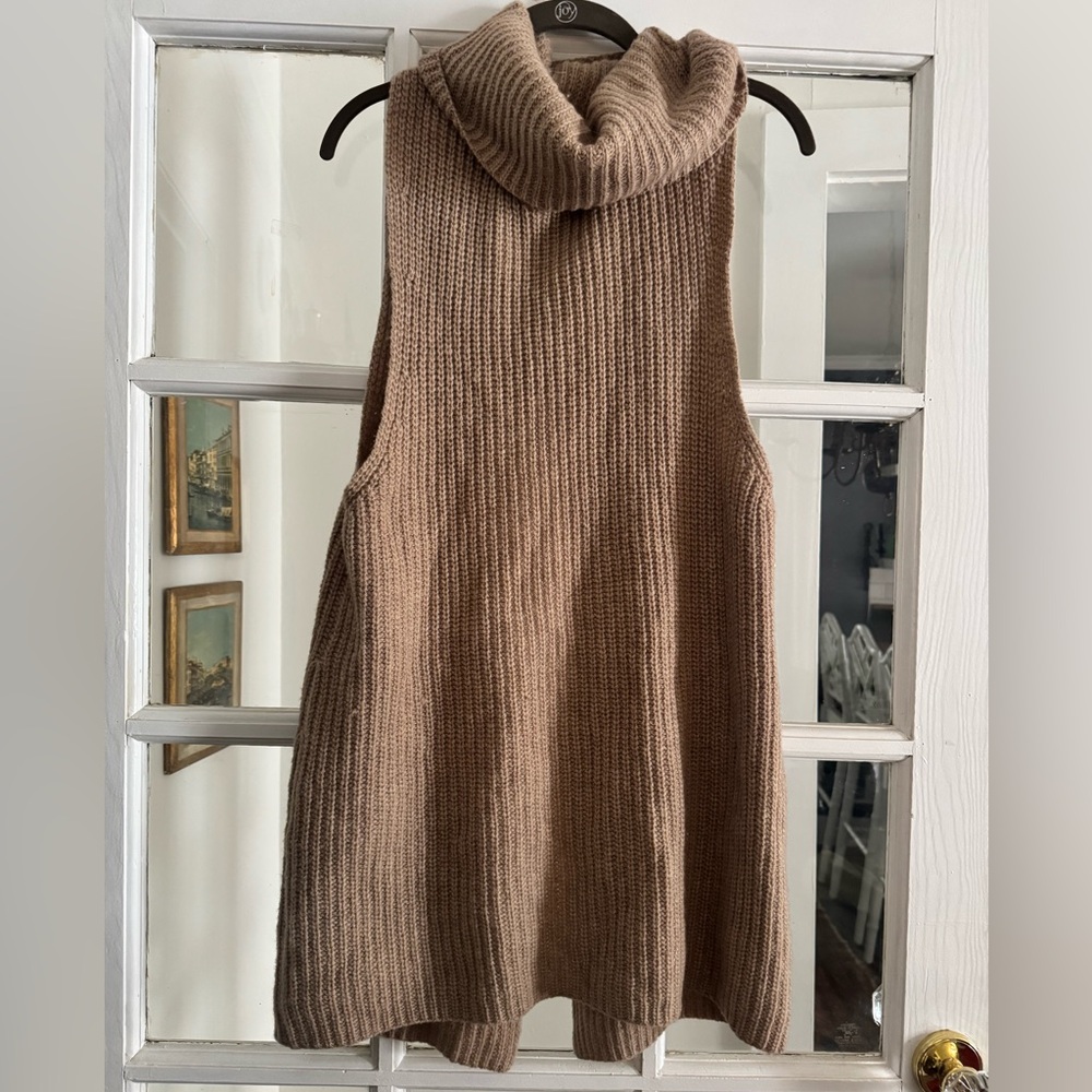 Free People Tan Sleeveless Turtleneck Sweater with split back
